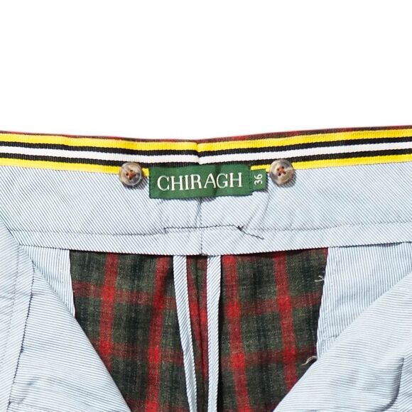 Mens 36 Gurkha Pants Green Red Plaid Check Wool Flat Front Straight Fit Trousers - Picture 3 of 8